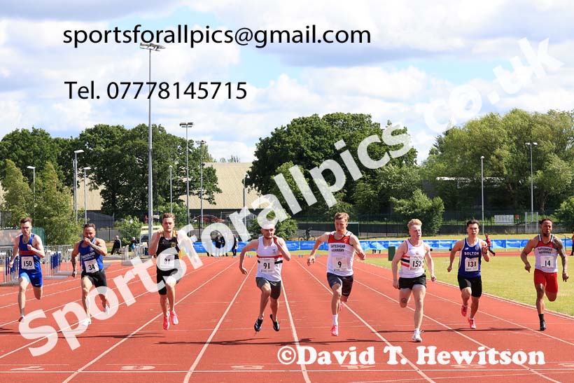 Senior Mens 100 metres, 2024 Northern Senior and Under-20s Track and Field Champs, Middlesbrough.  Photo: David T. Hewitson/Sports for All Pics